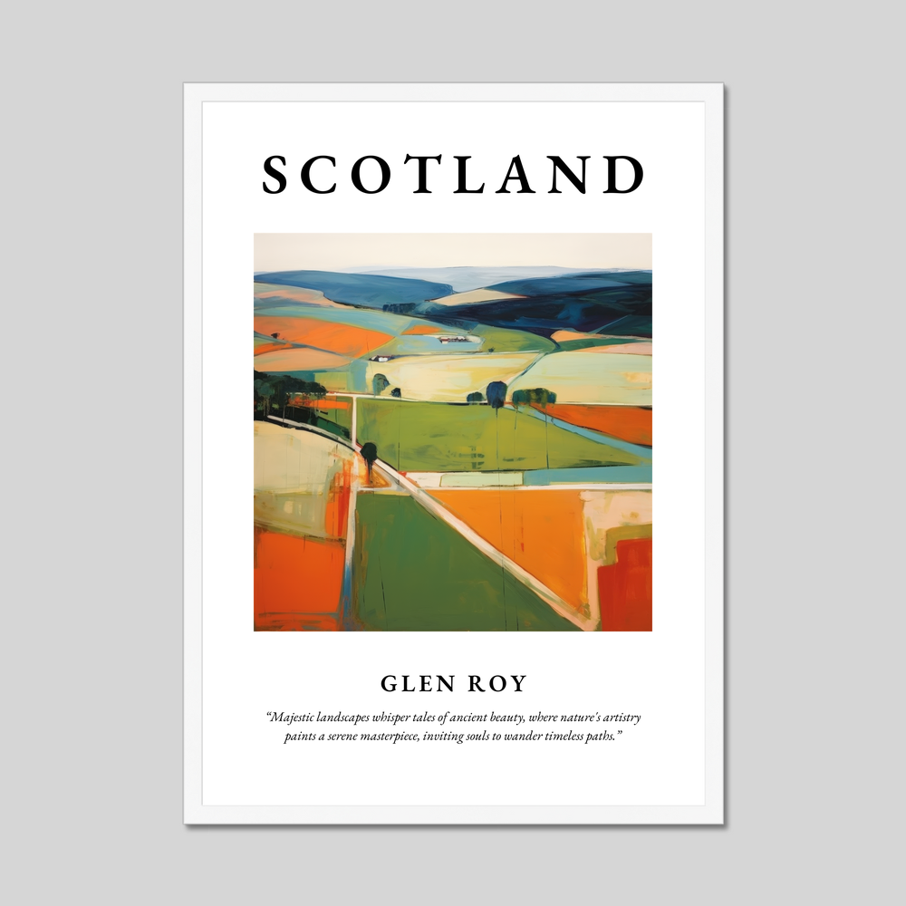 Poster in a white frame with the word Scotland