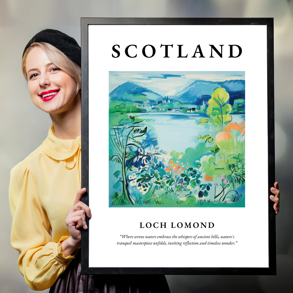 Person holding a poster of Loch Lomond