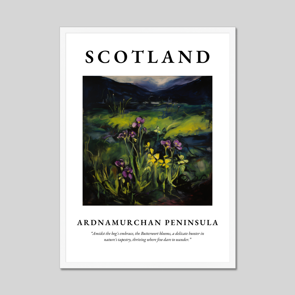 Poster in a white frame with the word Scotland