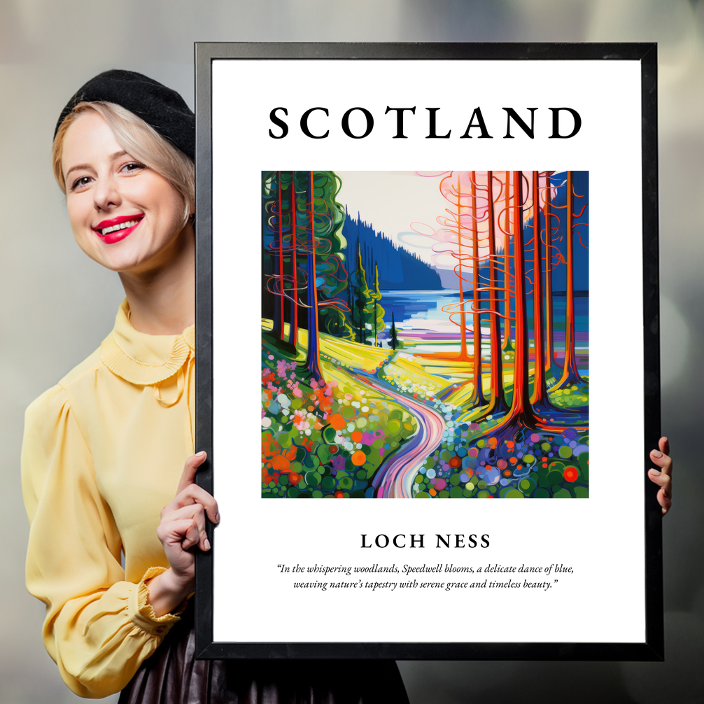 Person holding a poster of Loch Ness