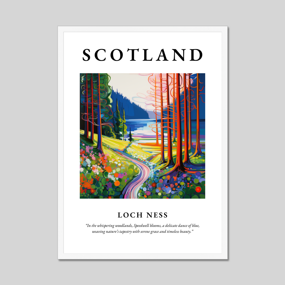 Poster in a white frame with the word Scotland