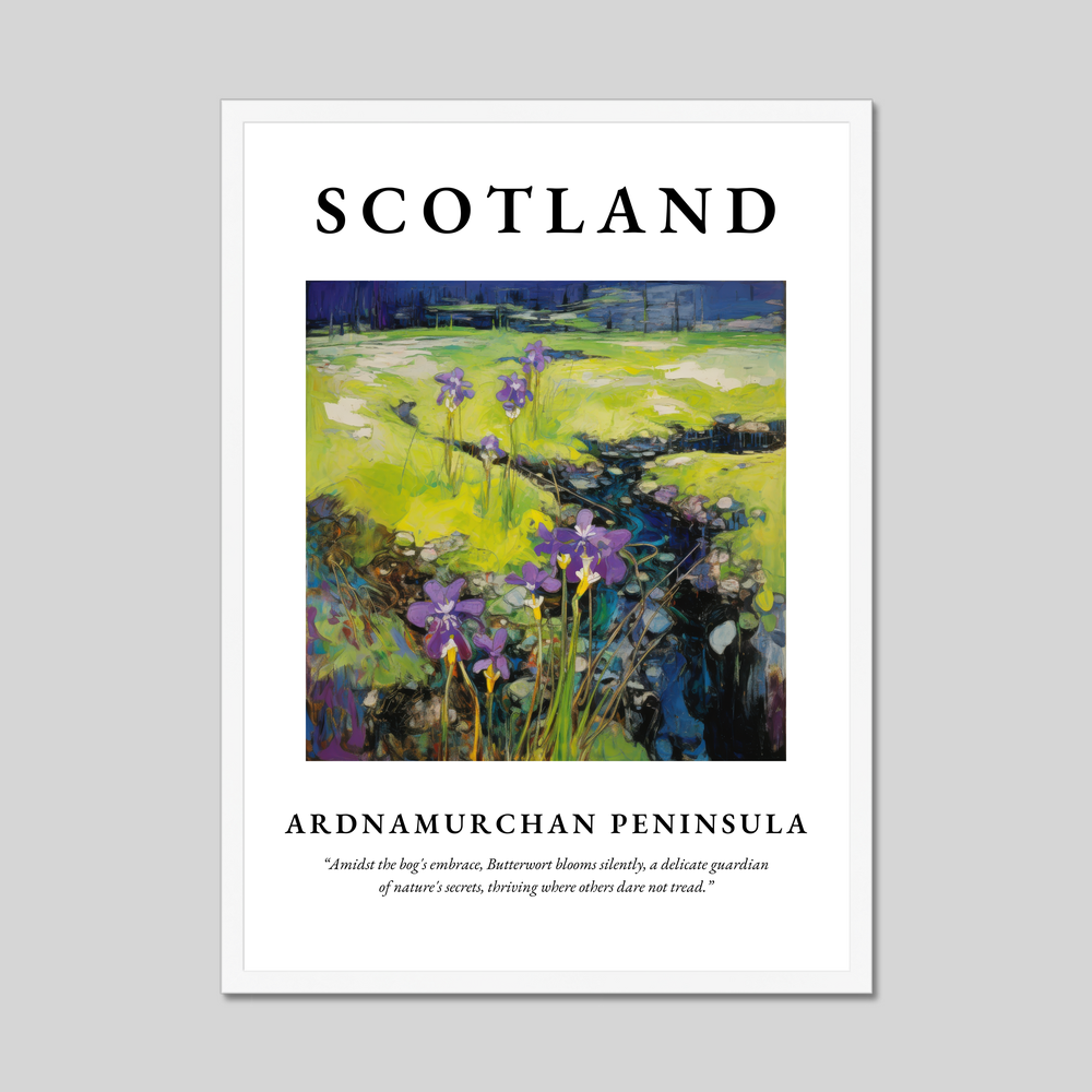 Poster in a white frame with the word Scotland