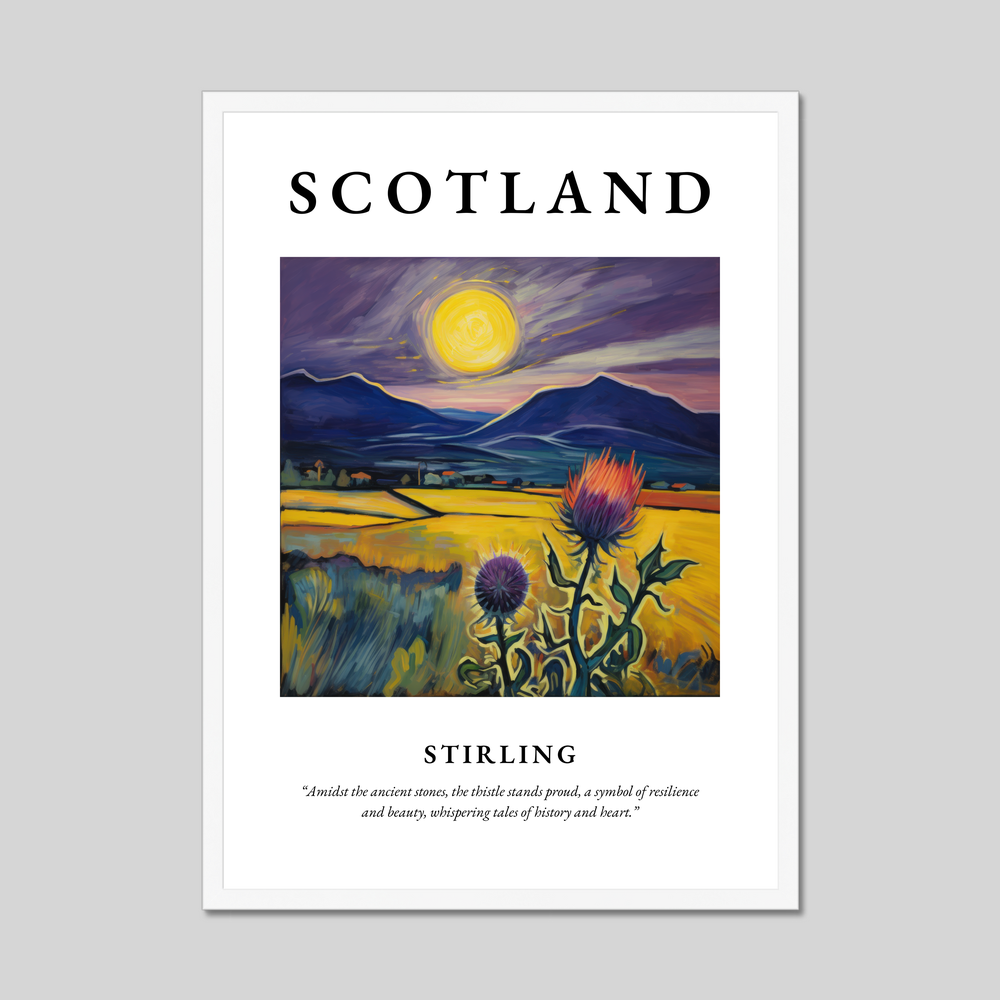 Poster in a white frame with the word Scotland