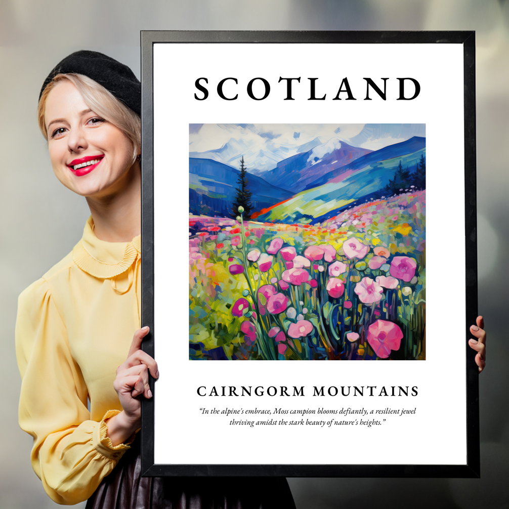 Person holding a poster of Cairngorm Mountains
