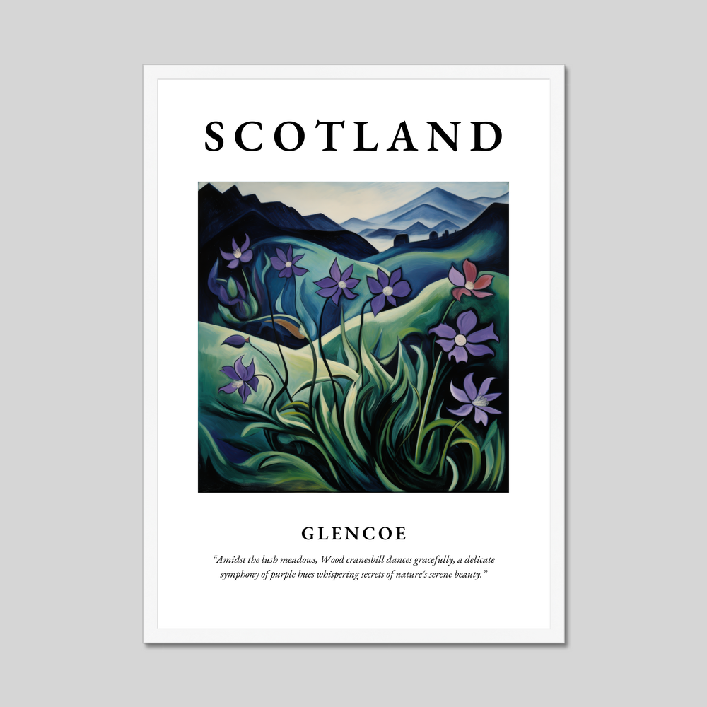 Poster in a white frame with the word Scotland