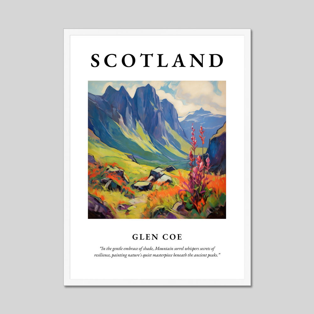 Poster in a white frame with the word Scotland