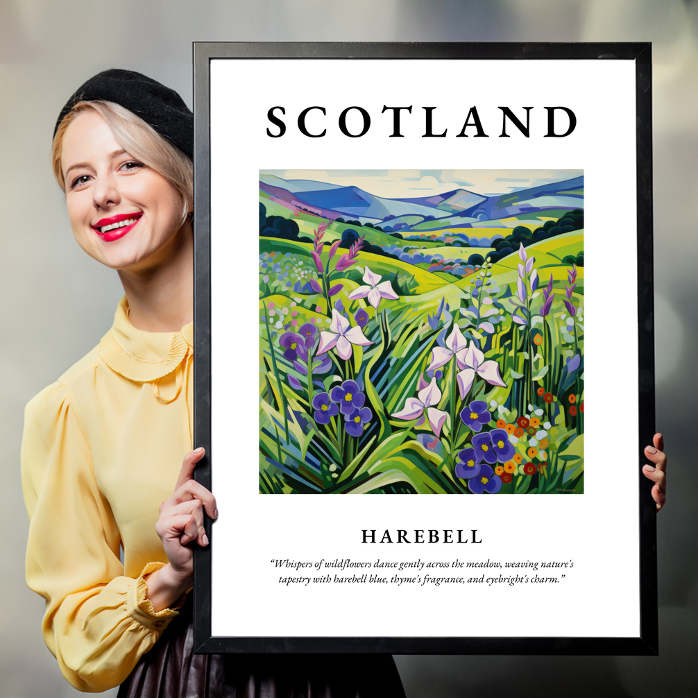Person holding a poster of Harebell
