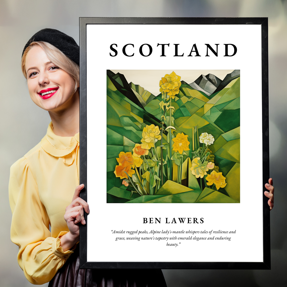 Person holding a poster of Ben Lawers