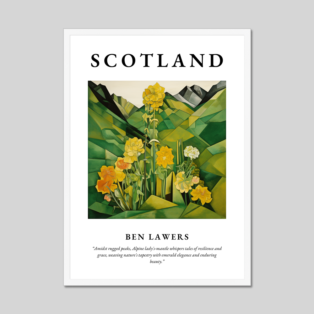 Poster in a white frame with the word Scotland