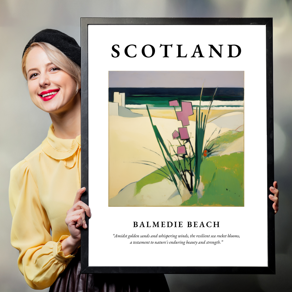 Person holding a poster of Balmedie Beach