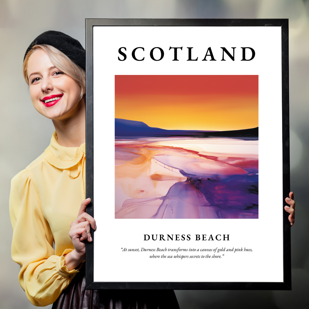Person holding a poster of Durness Beach