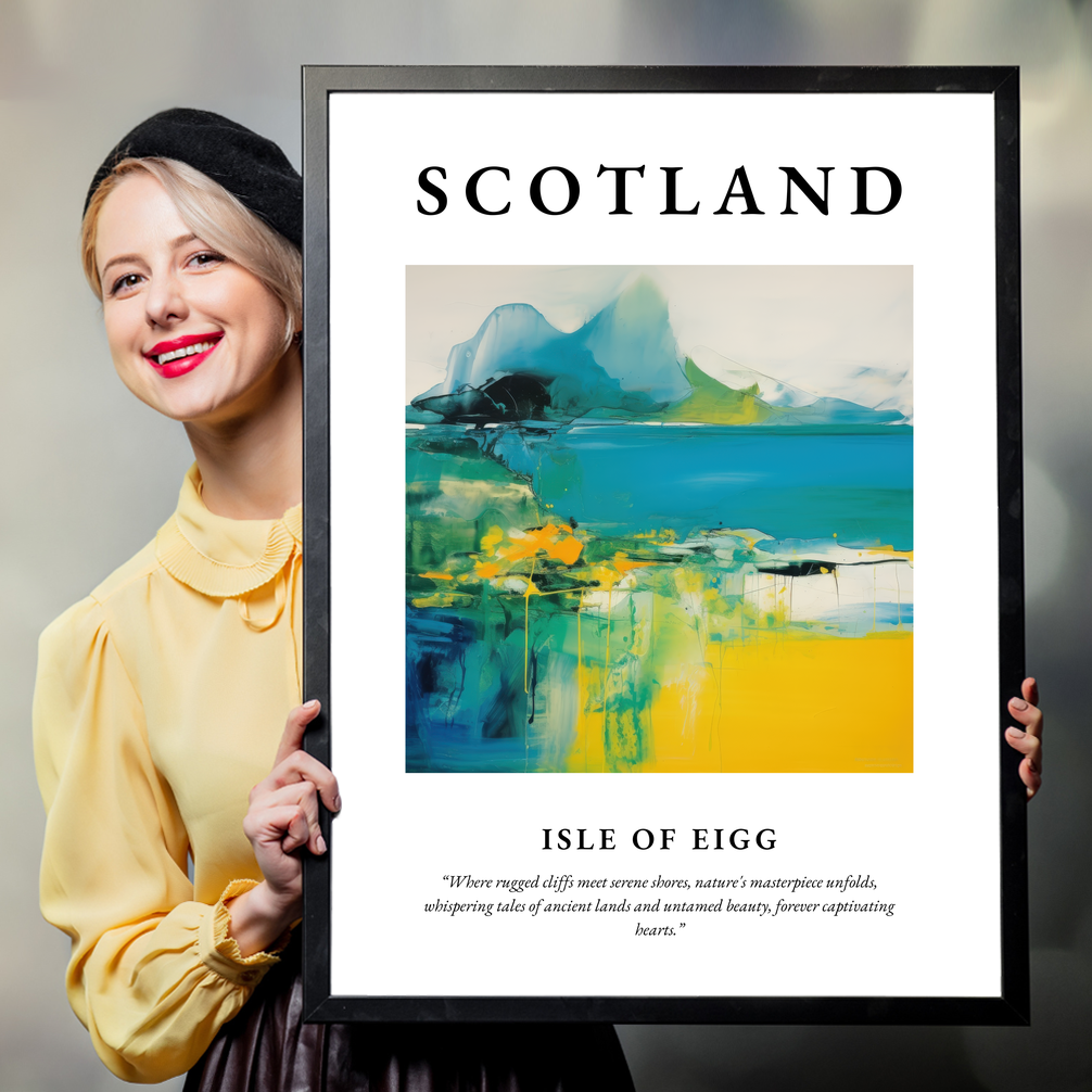 Person holding a poster of Isle of Eigg