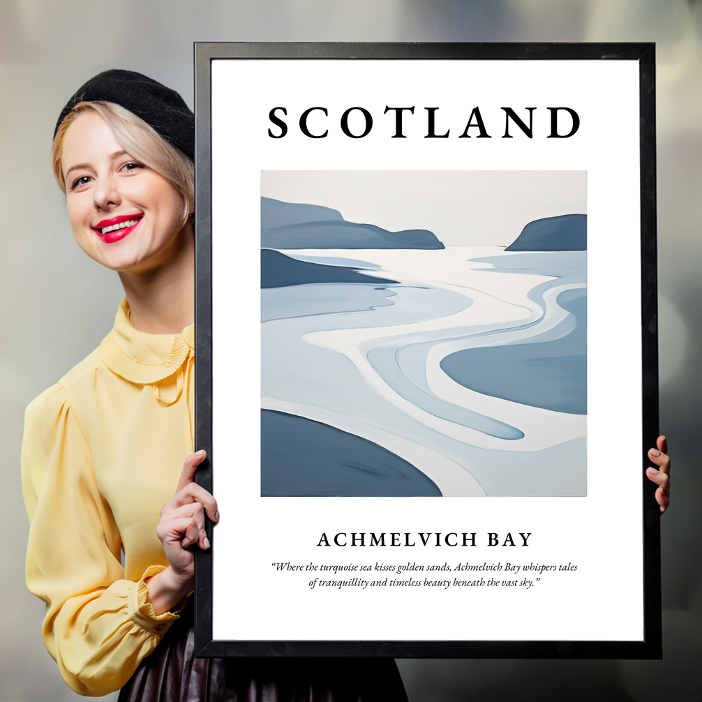 Person holding a poster of Achmelvich Bay