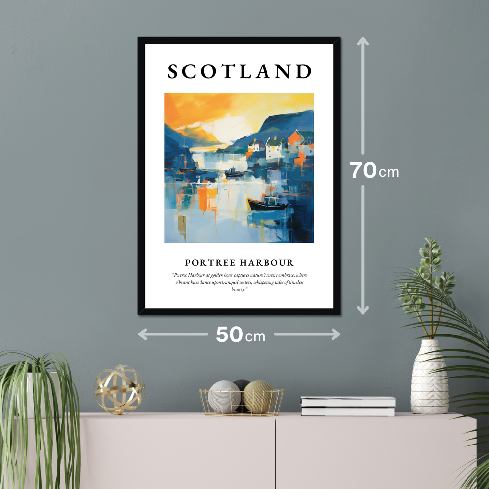 Poster of Portree Harbour hanging on a wall