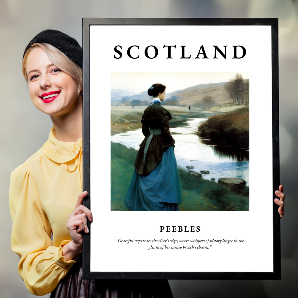 Person holding a poster of Peebles