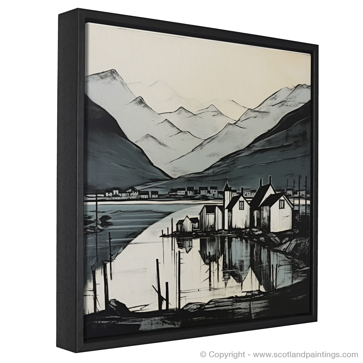 Painting and Art Print of Fort William, Highlands. Fort William Reflections: Highland Serenity in Monochrome.