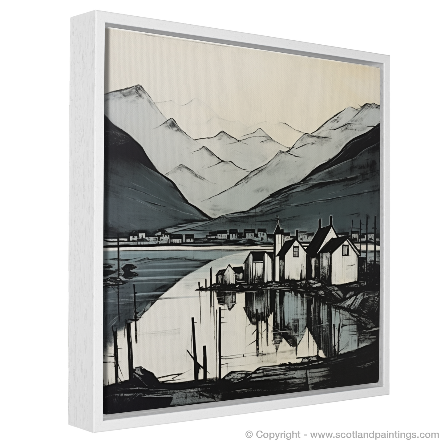 Painting and Art Print of Fort William, Highlands. Fort William Reflections: Highland Serenity in Monochrome.