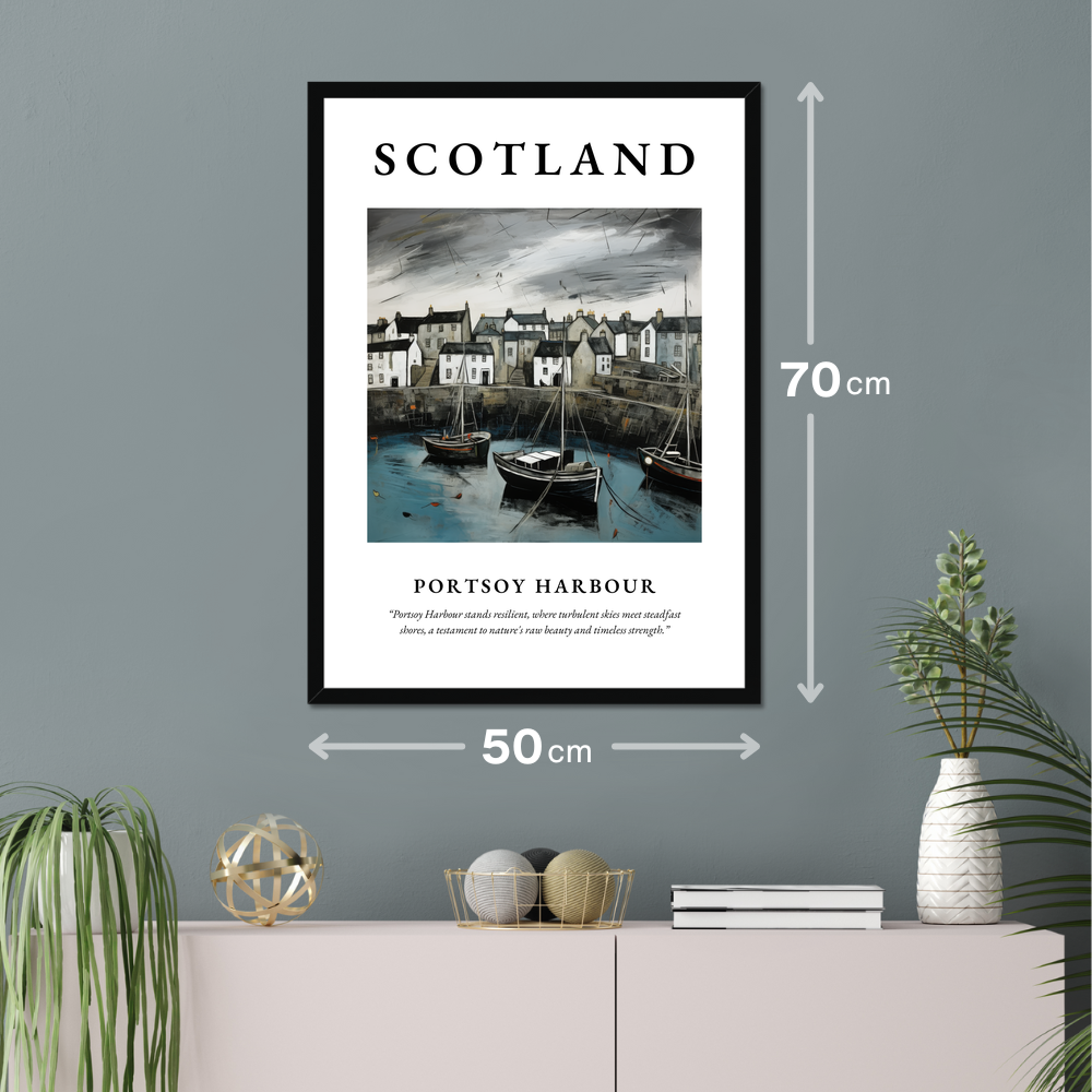 Poster of Portsoy Harbour hanging on a wall