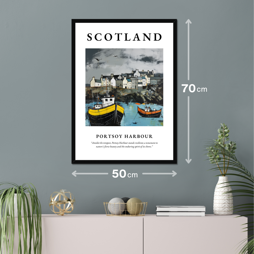 Poster of Portsoy Harbour hanging on a wall