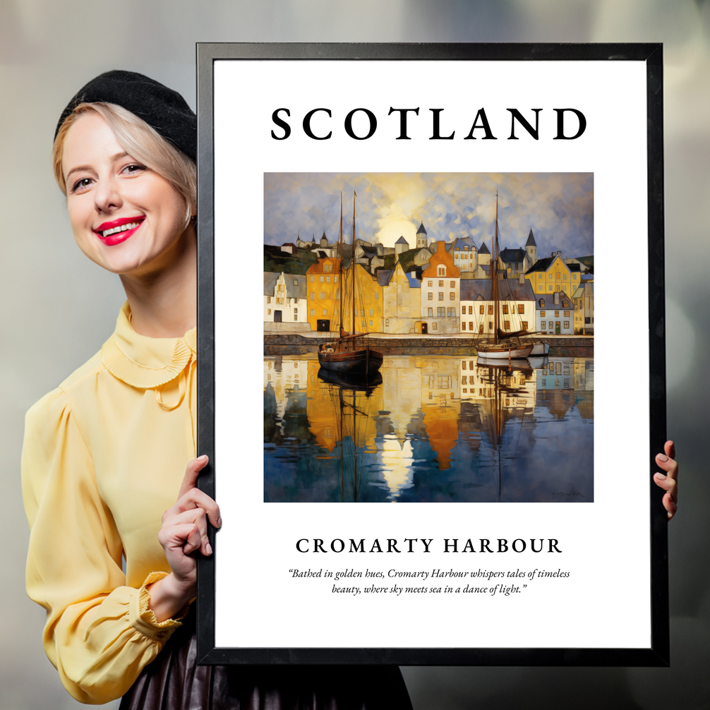 Person holding a poster of Cromarty Harbour