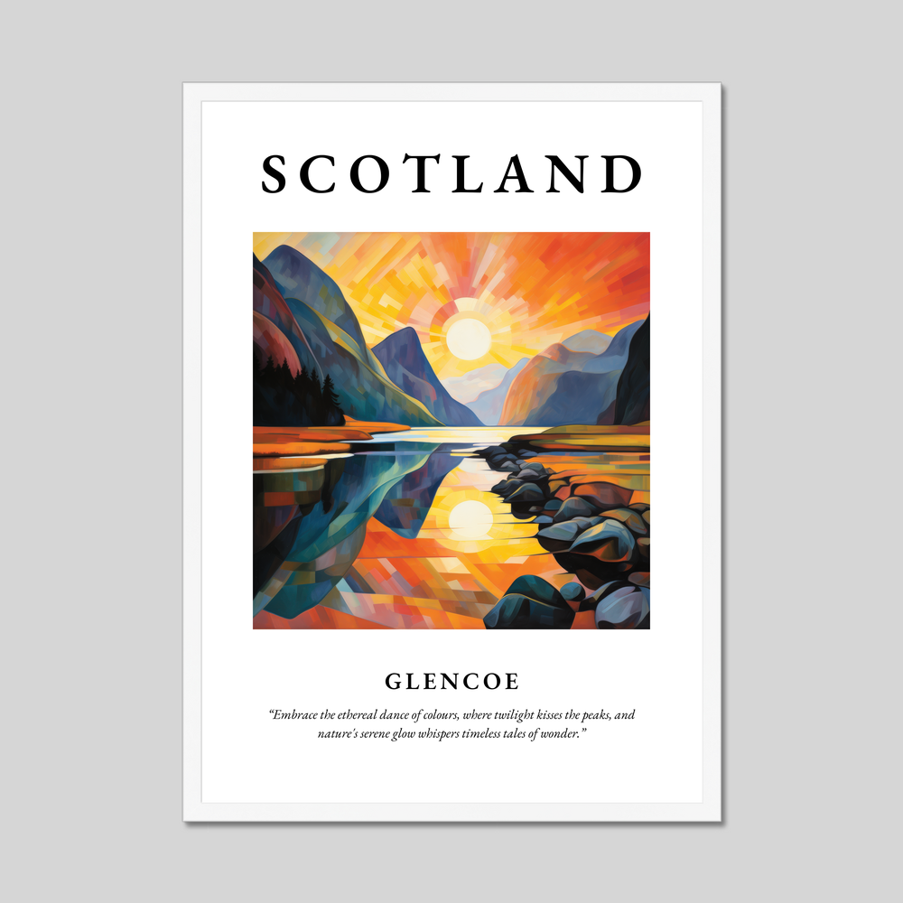 Poster in a white frame with the word Scotland