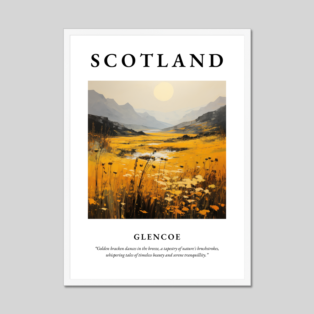 Poster in a white frame with the word Scotland