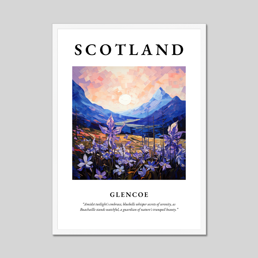 Poster in a white frame with the word Scotland