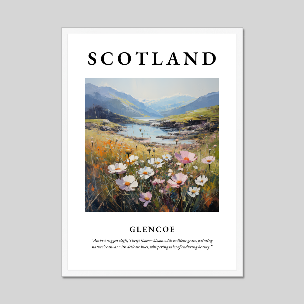 Poster in a white frame with the word Scotland