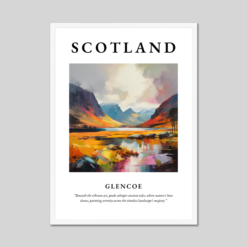 Poster in a white frame with the word Scotland