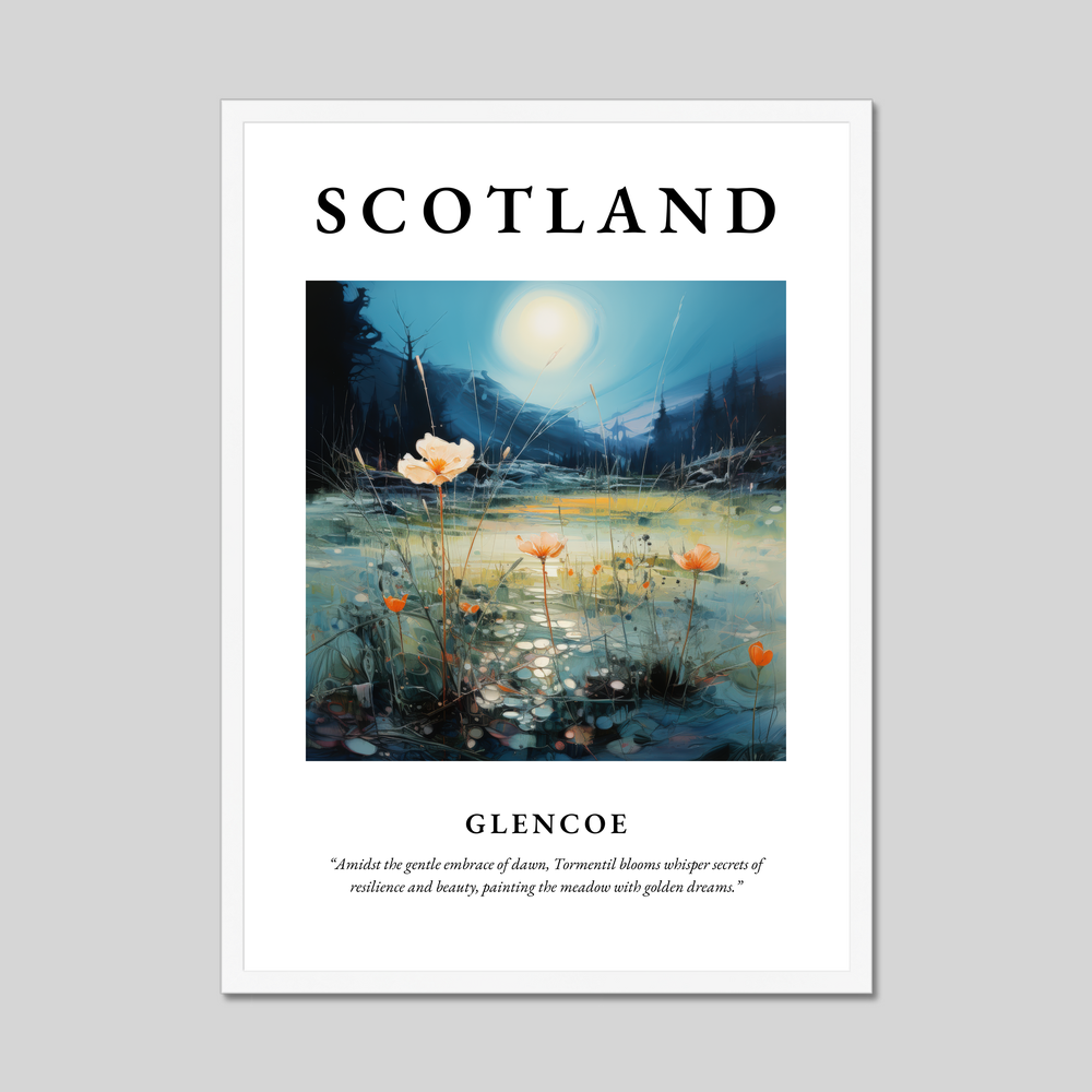 Poster in a white frame with the word Scotland