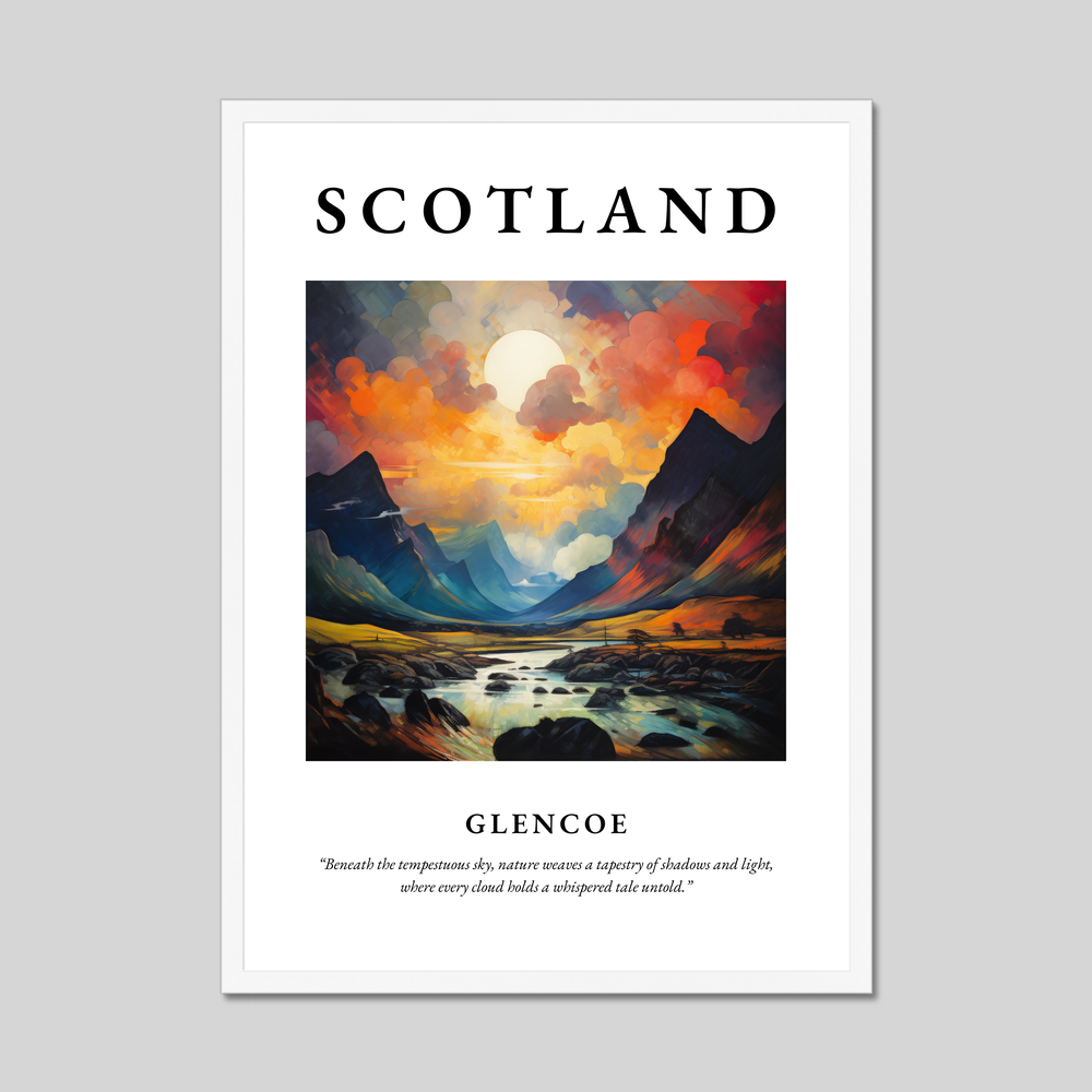 Poster in a white frame with the word Scotland
