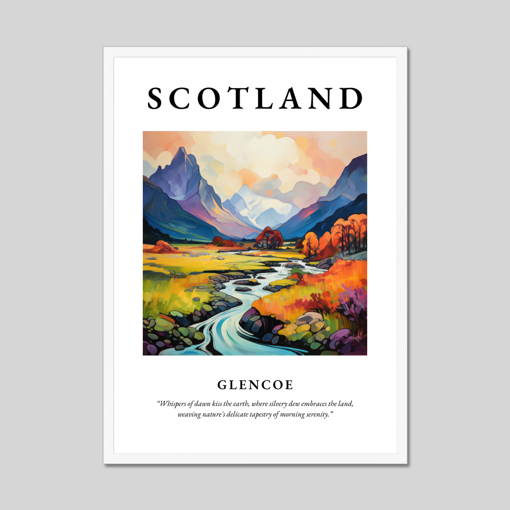 Poster in a white frame with the word Scotland