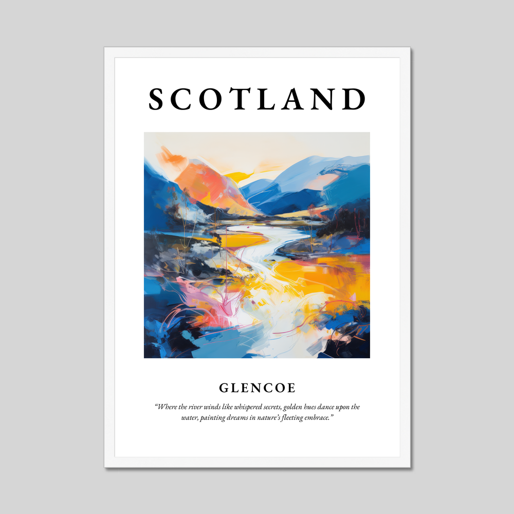 Poster in a white frame with the word Scotland