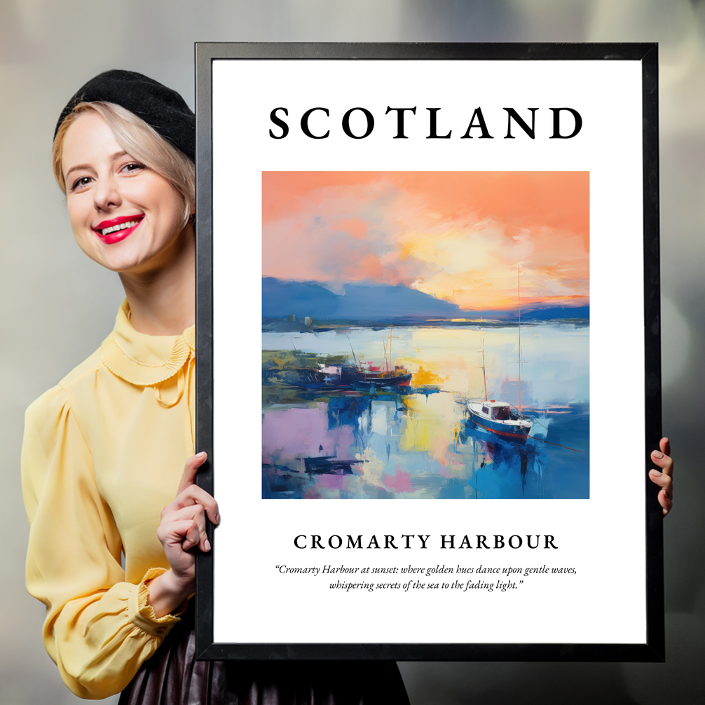 Person holding a poster of Cromarty Harbour
