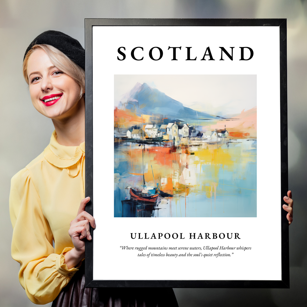 Person holding a poster of Ullapool Harbour
