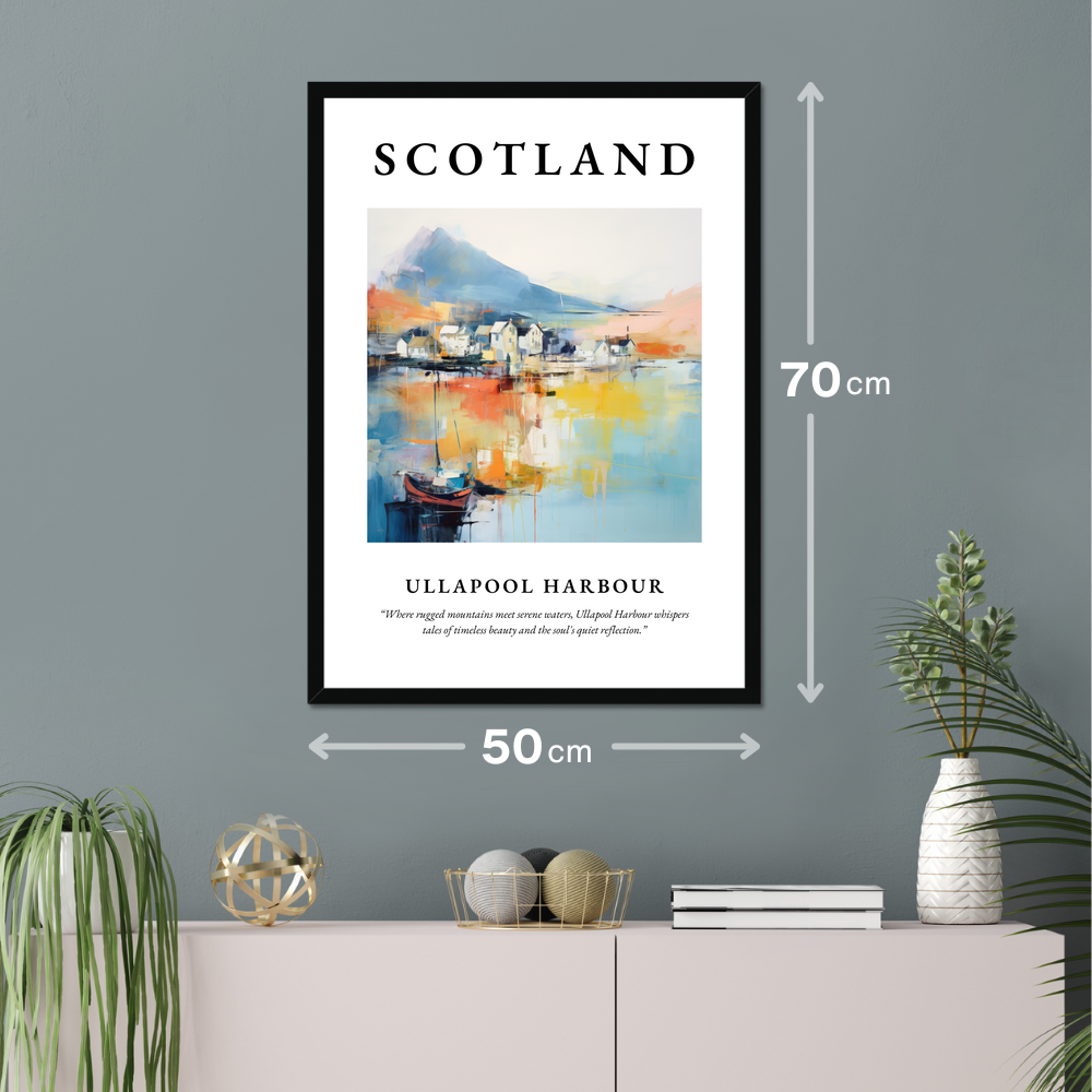 Poster of Ullapool Harbour hanging on a wall
