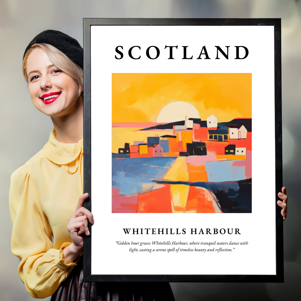Person holding a poster of Whitehills Harbour