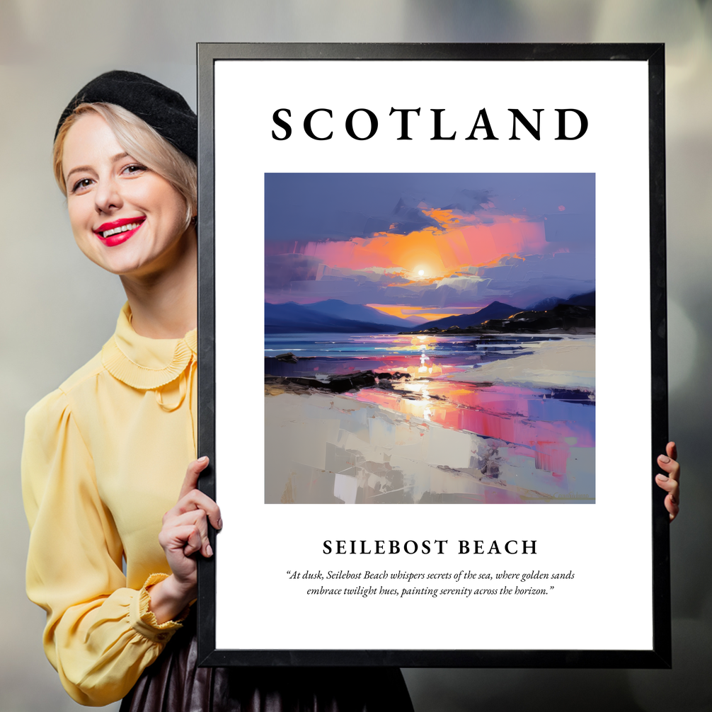 Person holding a poster of Seilebost Beach