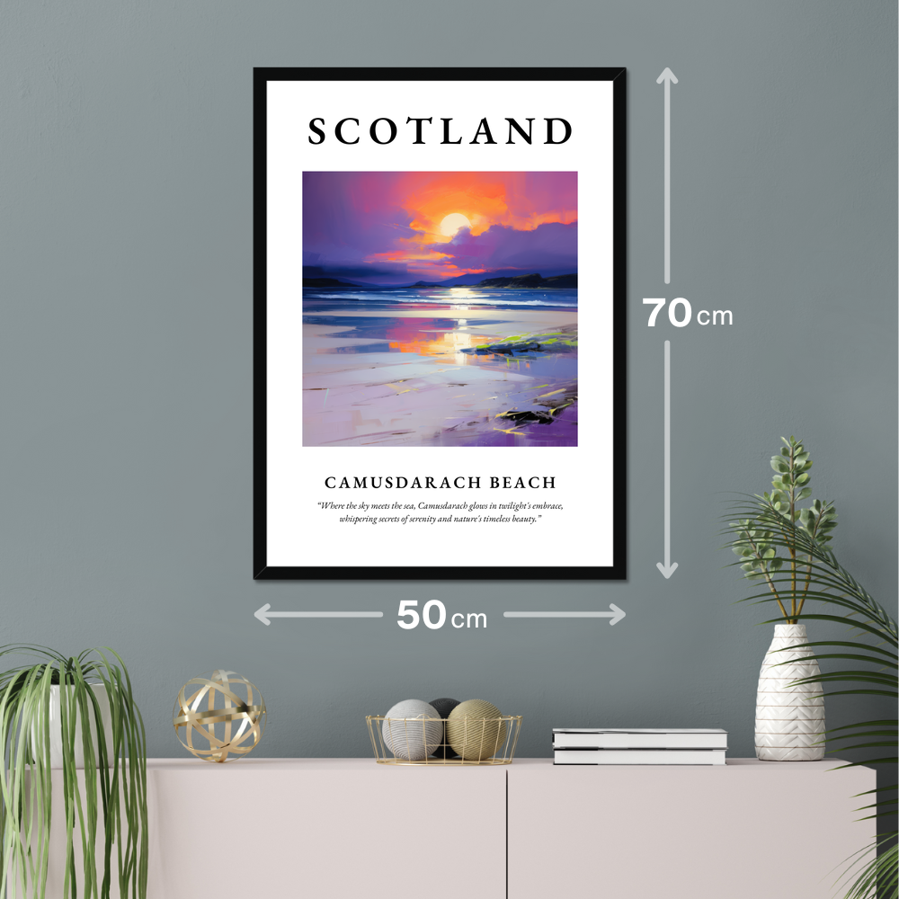 Poster of Camusdarach Beach hanging on a wall