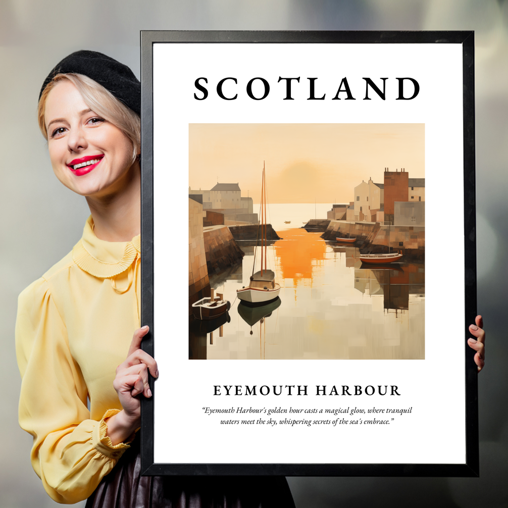 Person holding a poster of Eyemouth Harbour