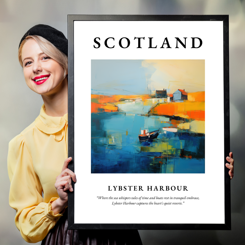Person holding a poster of Lybster Harbour