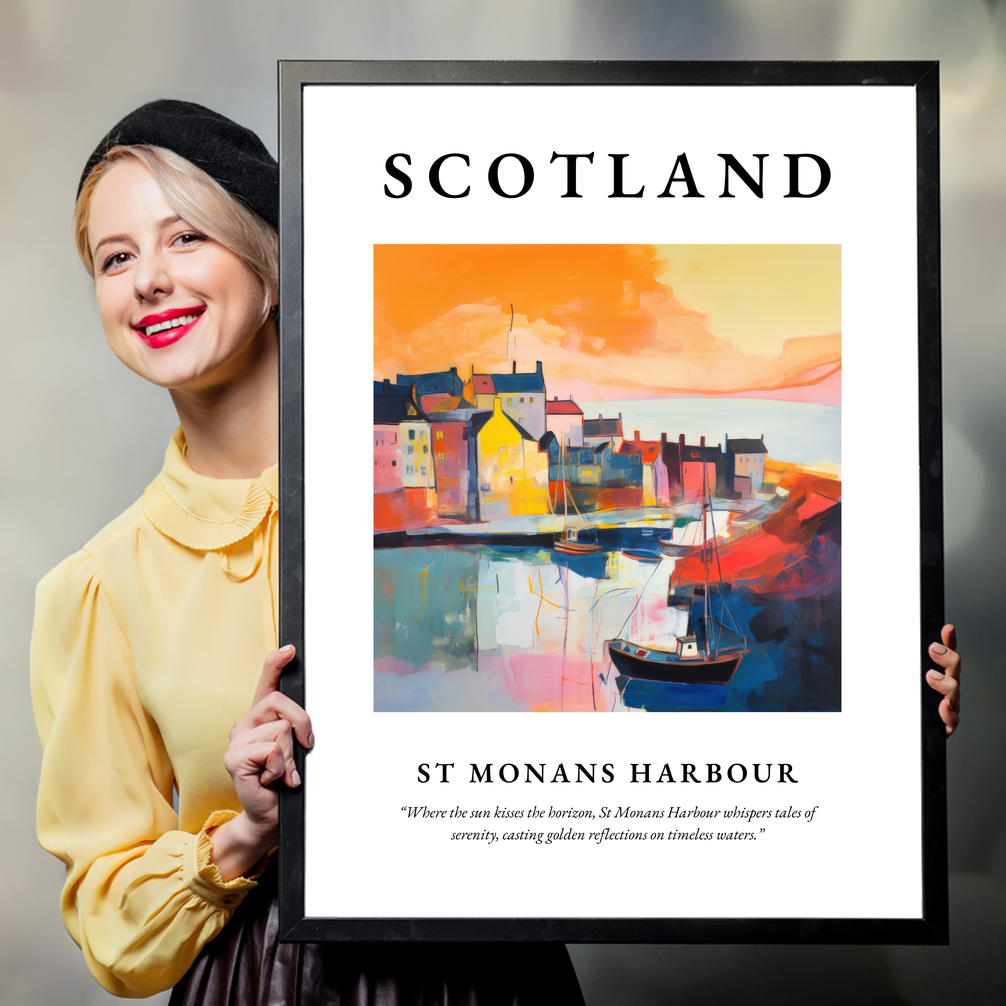 Person holding a poster of St Monans Harbour