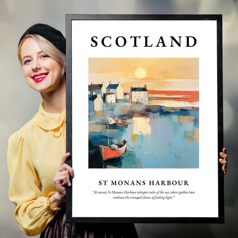 Person holding a poster of St Monans Harbour