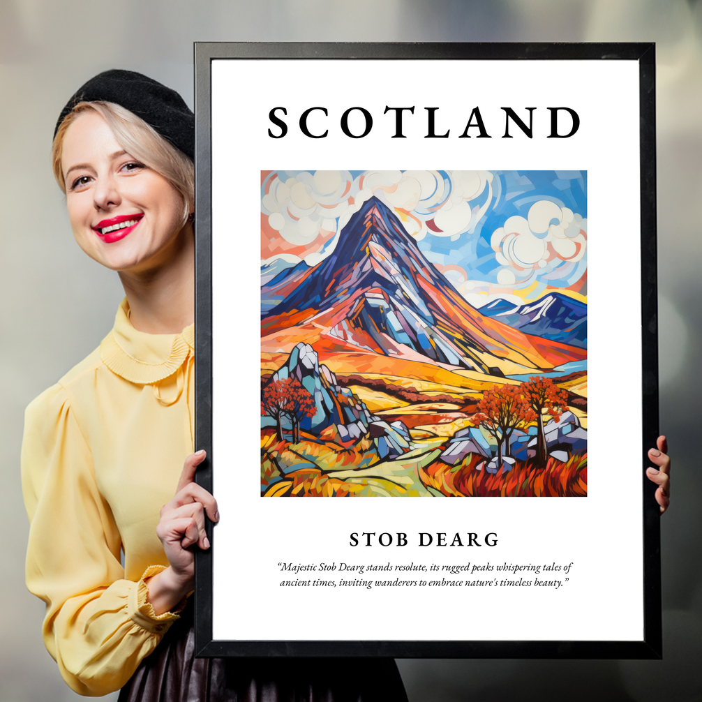 Person holding a poster of Stob Dearg