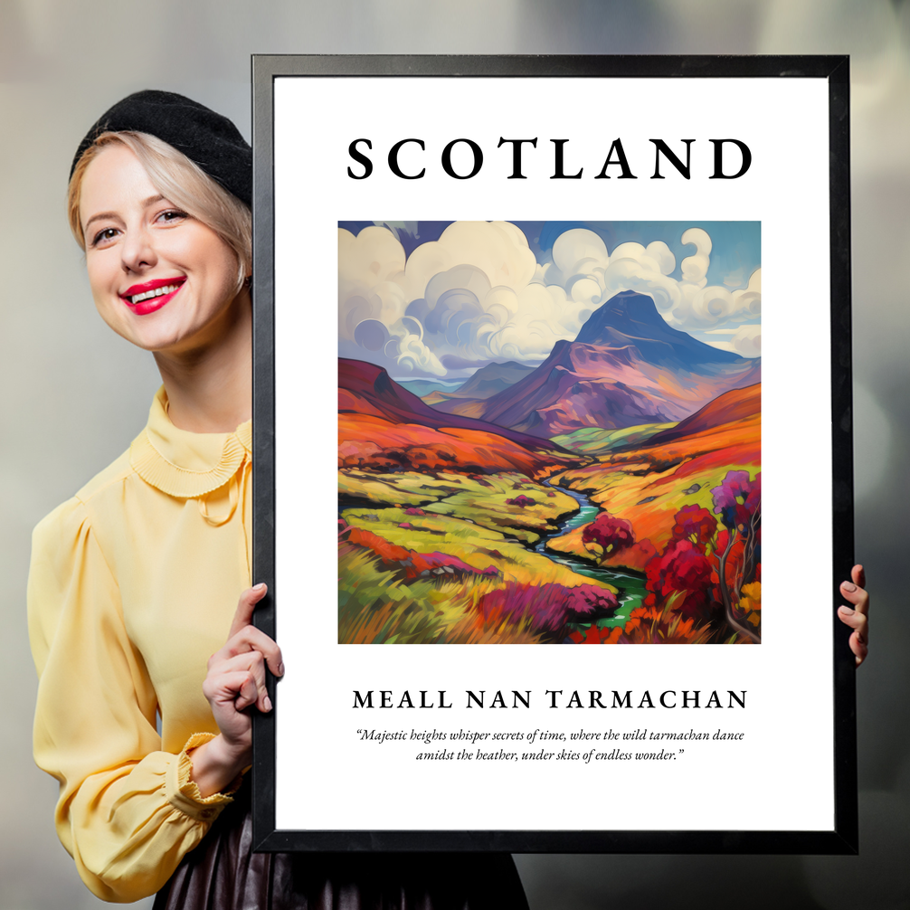 Person holding a poster of Meall nan Tarmachan