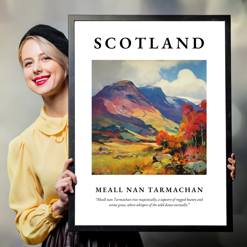 Person holding a poster of Meall nan Tarmachan