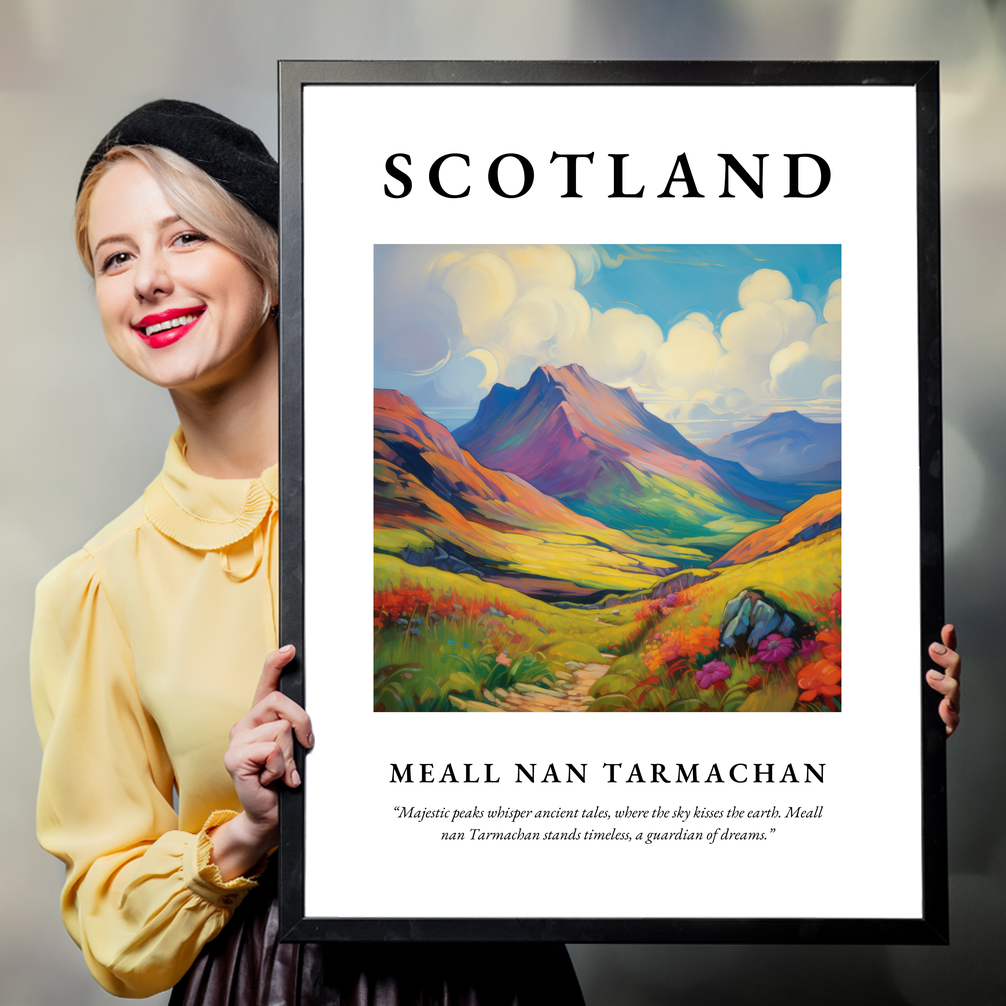 Person holding a poster of Meall nan Tarmachan