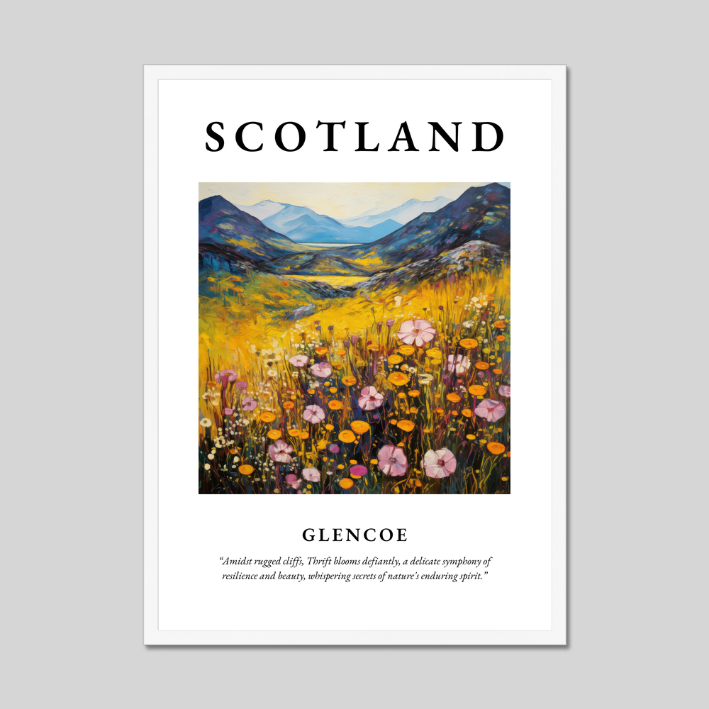 Poster in a white frame with the word Scotland