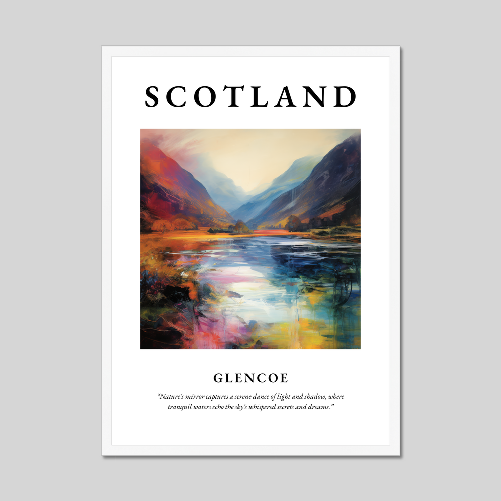 Poster in a white frame with the word Scotland