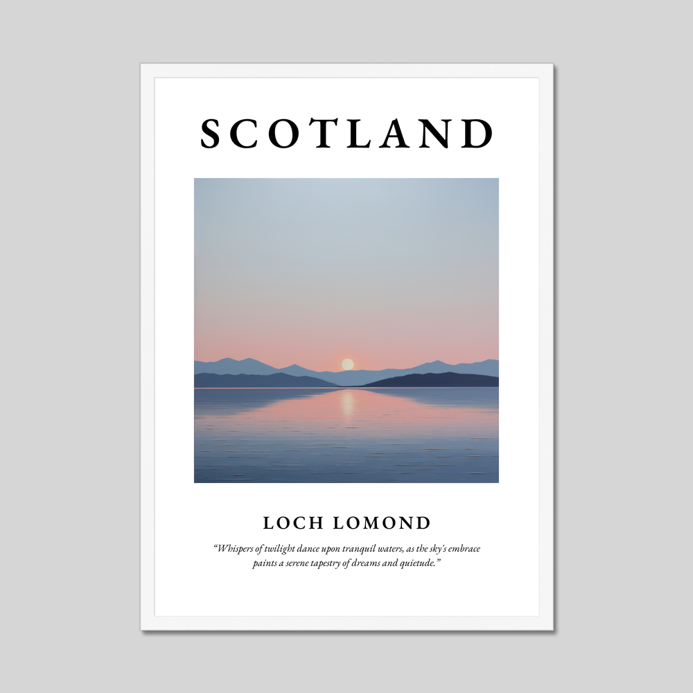 Poster in a white frame with the word Scotland